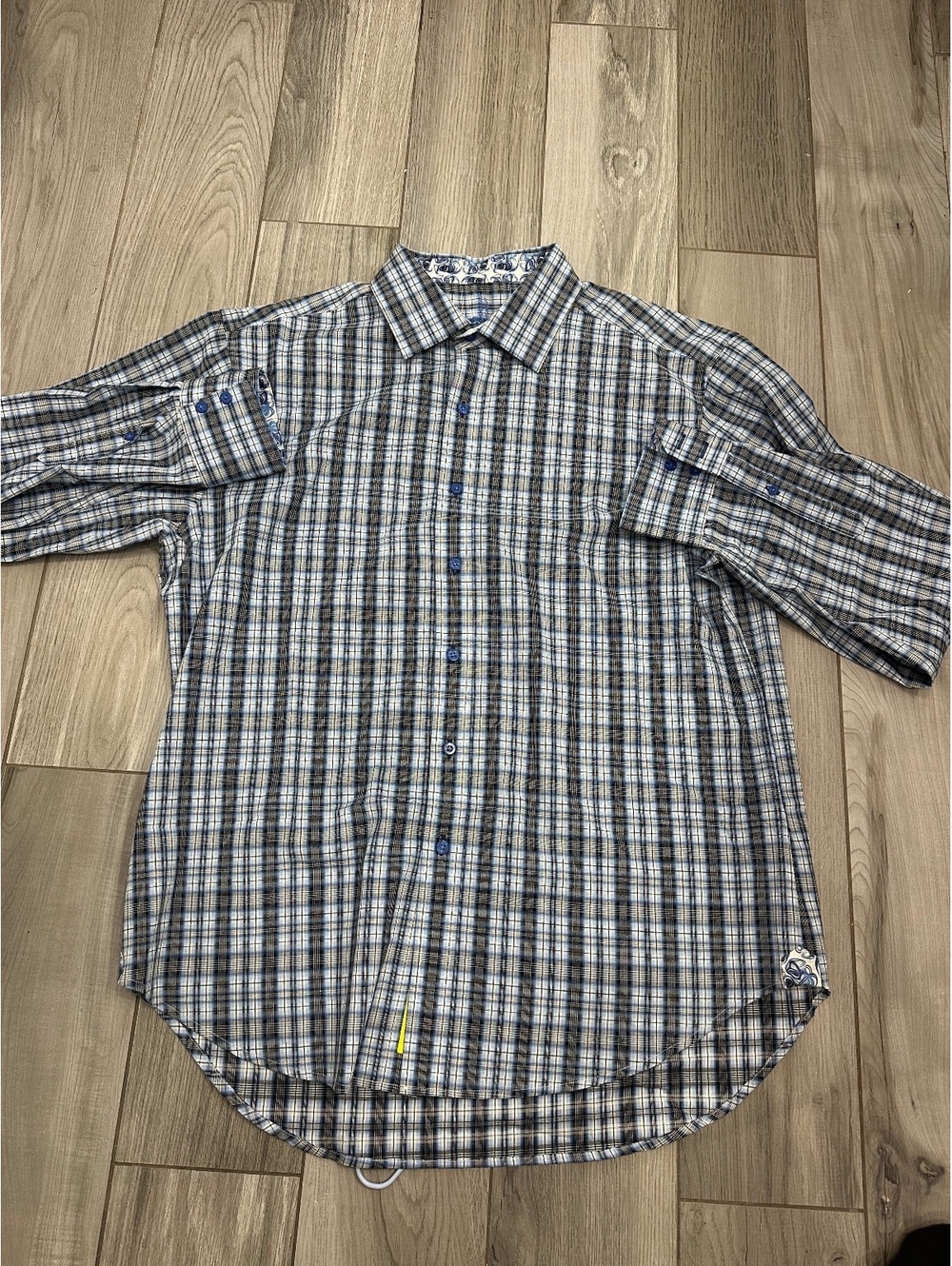 Robert Graham XL Men's Blue and Black Plaid Button-Up Shirt